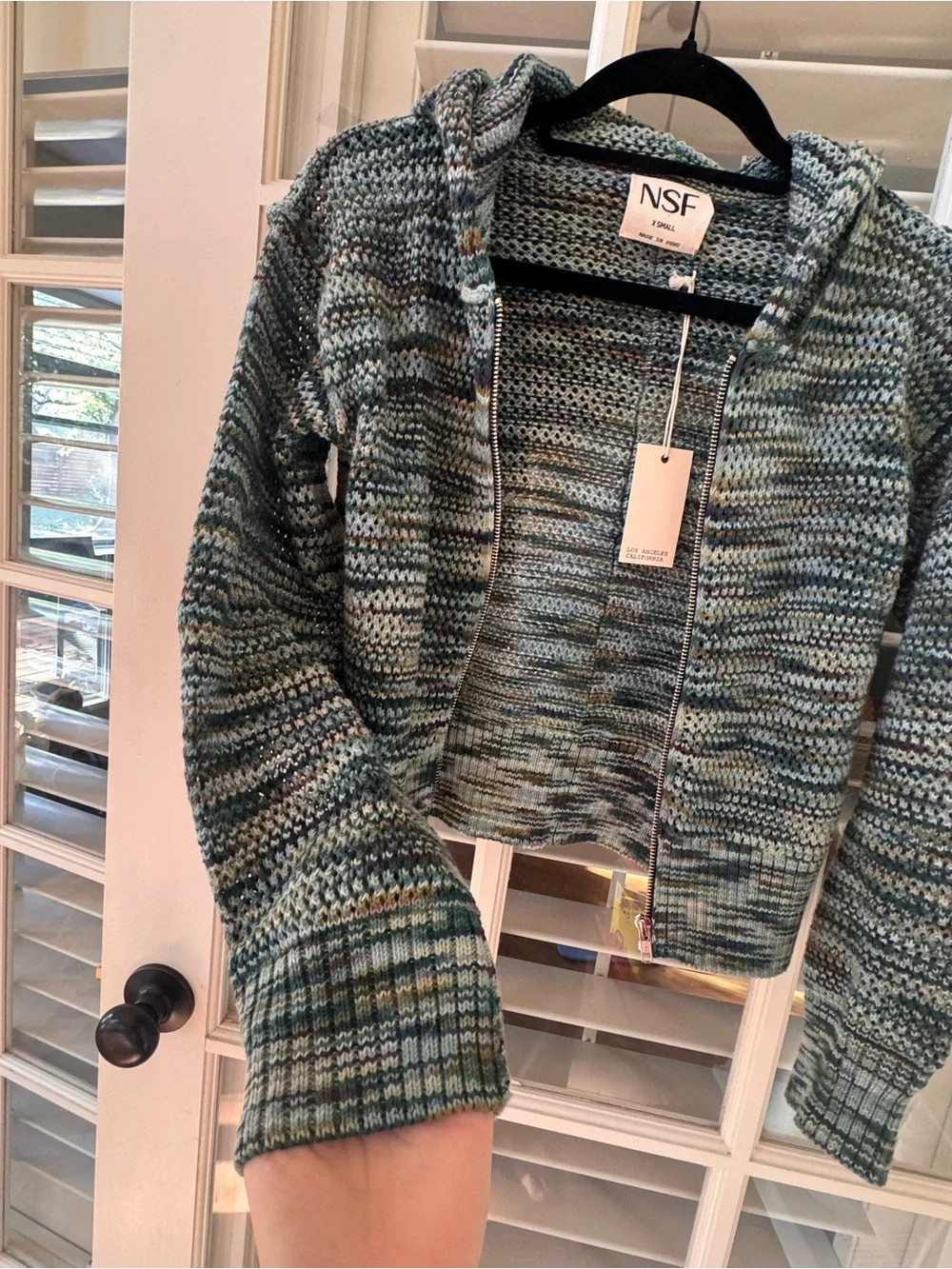 NSF Teal and Gray Knit Zip Hoodie